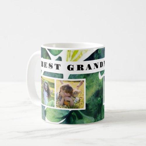 Best Grandma ever photo collage watercolor leaves  Coffee Mug