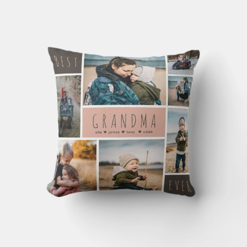 Best Grandma Ever Photo Grid Collage Granny Gift Throw Pillow