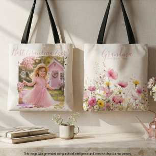 Best Grandma Ever Photo Pink Wildflower Tote Bag