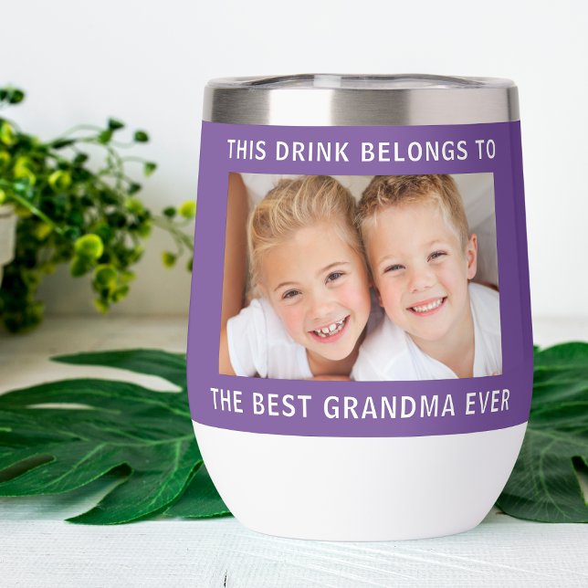 Best Grandma Ever Photo Purple Thermal Wine Tumbler (Creator Uploaded)
