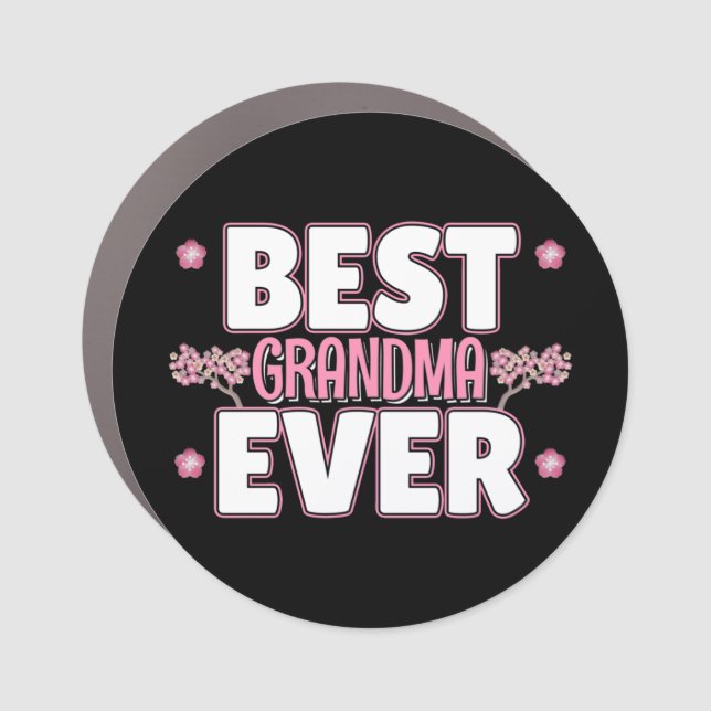 Best Grandma Ever - Pink Cherry Blossoms Car Magnet (Front)