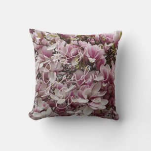 Best Grandma Ever Pink Magnolia Flowers Floral Throw Pillow