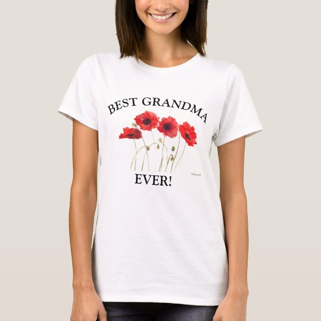 Best Grandma Ever Poppies watercolor red T-Shirt (Front)