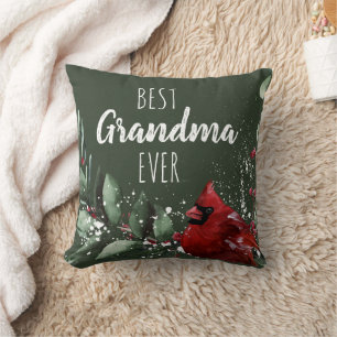 Best Grandma Ever Pretty Red Cardinal Photo Xmas Throw Pillow