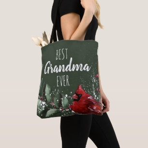 Best Grandma Ever Pretty Red Cardinal Photo Xmas Tote Bag