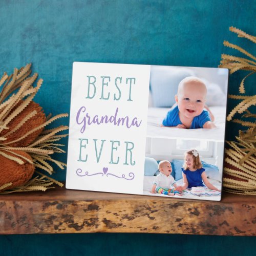 Best Grandma Ever Purple Teal Personalized Photo Plaque