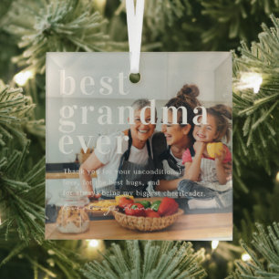 Best Grandma Ever Quote & Photo Gift Glass Ornament