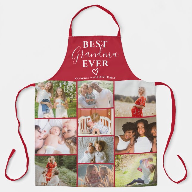 Best grandma ever red 10 photo collage grid apron (Front)