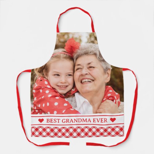 Best Grandma Ever Red Gingham Plaid Photo Apron