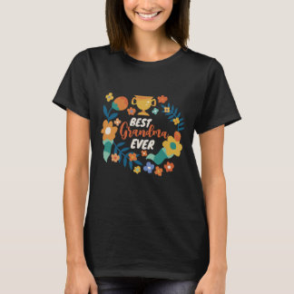 Best Grandma Ever Retro Flower Floral Wreath T-Shirt