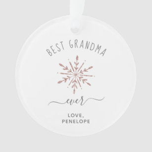 Best Grandma Ever   Rose Gold Snowflake and Photo Ornament