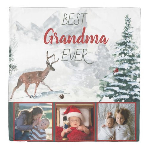 Best Grandma Ever Rustic Deer Winter Scene Photo Duvet Cover