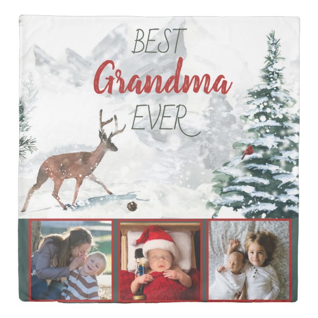 Best Grandma Ever Rustic Deer Winter Scene Photo Duvet Cover (Front)