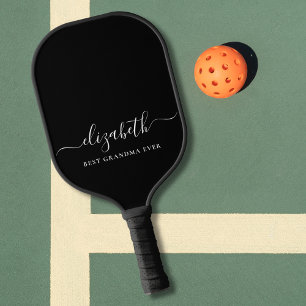 Best Grandma Ever Script Monogram Black Pickleball Paddle