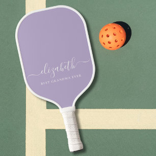 Best Grandma Ever Script Monogram Lavender Pickleball Paddle