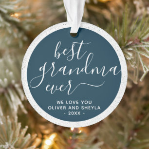 Best Grandma Ever Script Photo on Back Keepsake Ornament