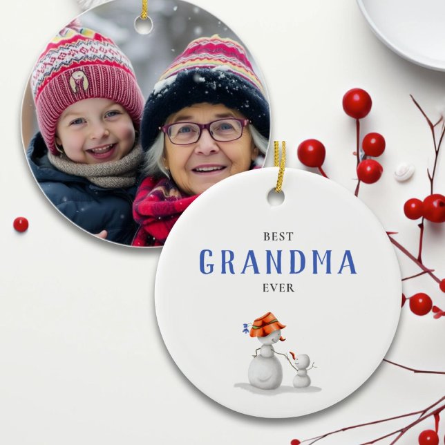 Best Grandma Ever Snowman Photo Ceramic Ornament (Creator Uploaded)