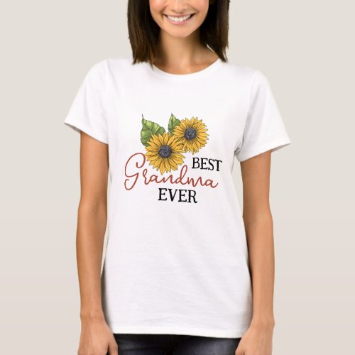 Best Grandma Ever Sunflower Floral Personalized T_Shirt