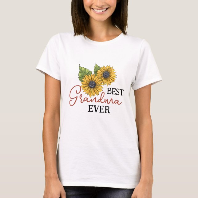 Best Grandma Ever Sunflower Floral Personalized T-Shirt (Front)