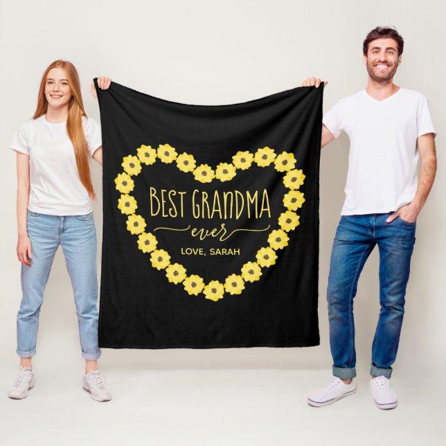 Best Grandma Ever Sunflower Heart Personalized  Fleece Blanket (In Situ)