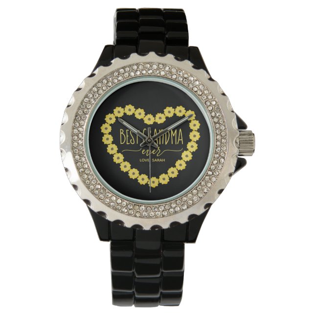 Best Grandma Ever Sunflower Heart Personalized  La Watch (Front)