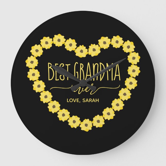 Best Grandma Ever Sunflower Heart Personalized  Large Clock (Front)