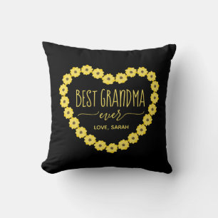 Best Grandma Ever Sunflower Heart Personalized   Throw Pillow
