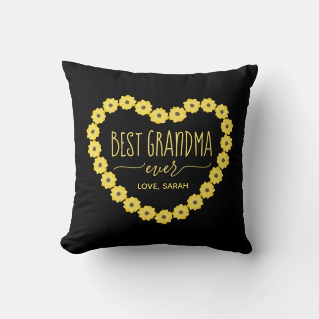 Best Grandma Ever Sunflower Heart Personalized   Throw Pillow (Front)