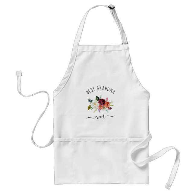 Best Grandma Ever | Trendy Burgundy Boho Floral Adult Apron