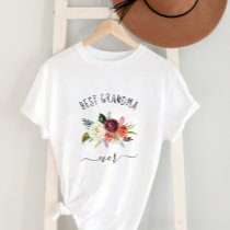 Best Grandma Ever | Trendy Burgundy Boho Floral T-Shirt