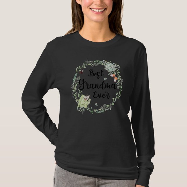 Best Grandma Ever Women Flower Decoration Grandma T-Shirt (Front)