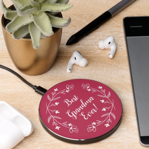Best Grandma Floral Wreath Wireless Charger