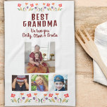 Best Grandma Flowers 4 Photo Collage Keepsake  Kitchen Towel<br><div class="desc">Cute Best Grandma Flowers 4 Photo Collage Keepsake kitchen towel. Hand-drawn flowers in beautiful spring colors and 4 photos. Create your own personalized gift for a grandmother for Mother`s Day,  birthday or Christmas and add your names and photos.</div>