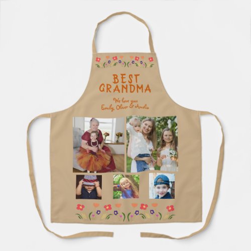 Best Grandma Flowers 5 Photo Collage Keepsake Apron
