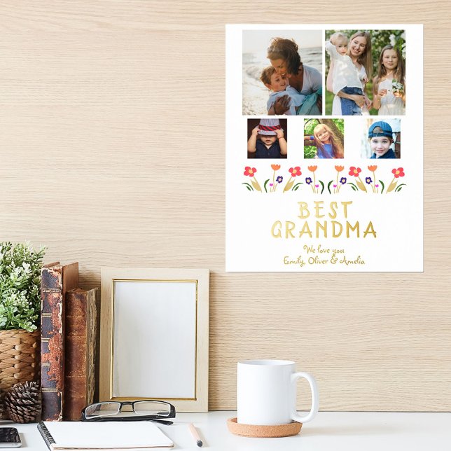 Best Grandma Flowers 5 Photo Collage Keepsake Foil Prints (Creator Uploaded)