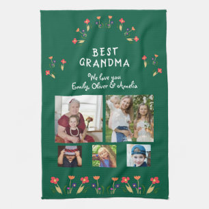 Best Grandma Flowers 5 Photo Collage Keepsake  Kitchen Towel