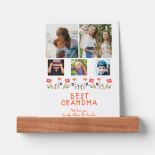 Best Grandma Flowers 5 Photo Collage Keepsake Picture Ledge