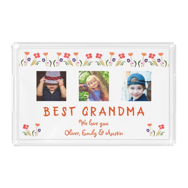 Best Grandma Flowers Floral 3 Photo  Acrylic Tray (Front)