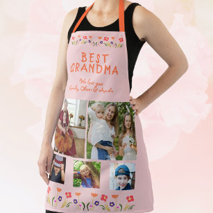Best Grandma Flowers Pink 5 Photo Collage Keepsake Apron