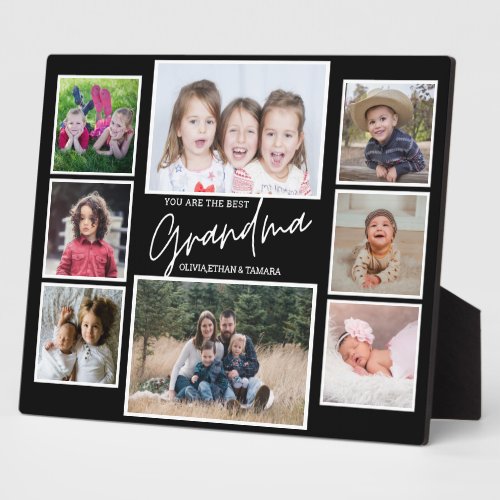 Best Grandma Grandchildren 8 Photo Collage Black Plaque