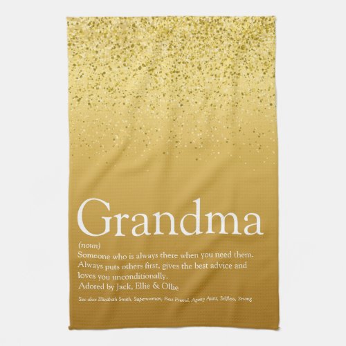 Best Grandma Grandmother Definition Gold Glitter Kitchen Towel