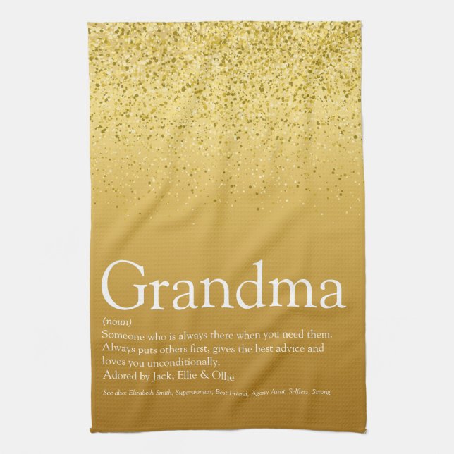 Best Grandma, Grandmother Definition Gold Glitter Kitchen Towel (Vertical)