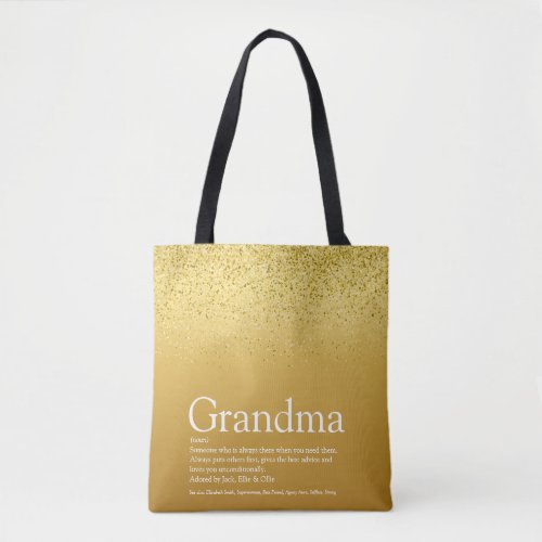 Best Grandma Grandmother Definition Gold Glitter Tote Bag