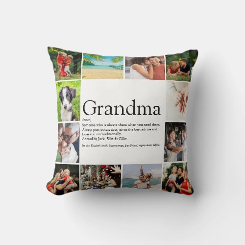 Best Grandma Granny Definition 12 Photo Collage Throw Pillow