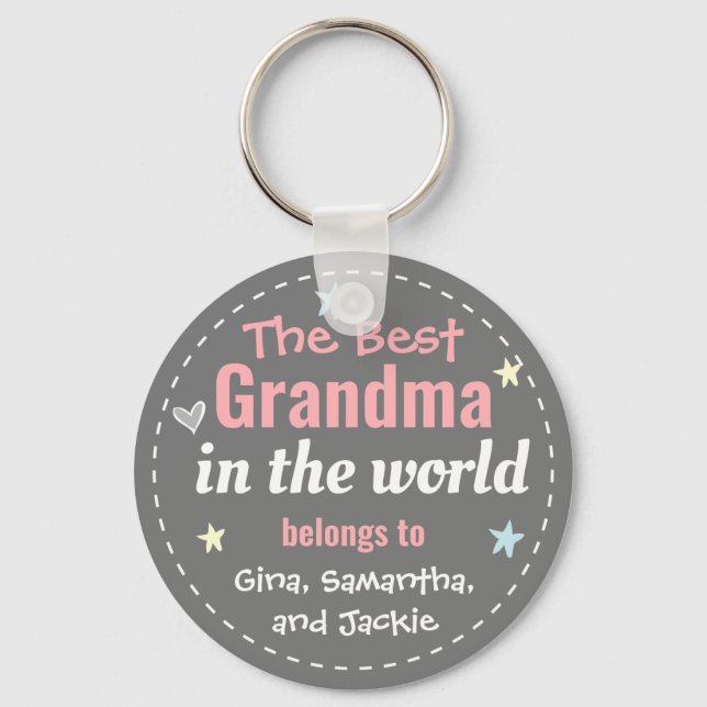 Best Grandma in the World Custom Name Keychain (Front)