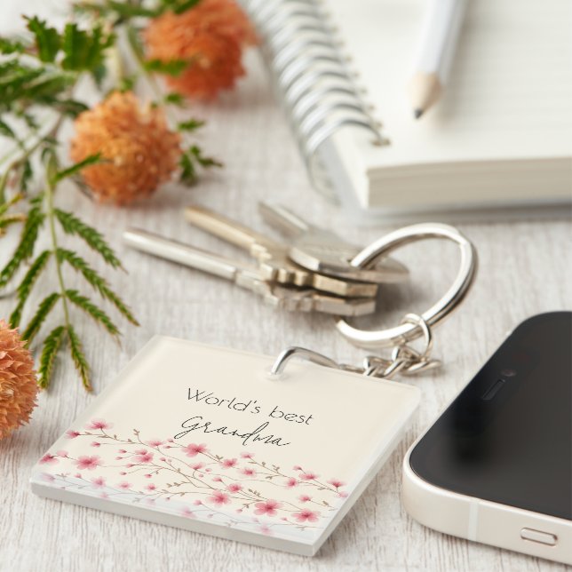 Best Grandma in the World Floral -  Keychain (Front Right)