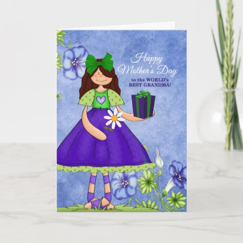 Best Grandma in the World Purple Girl Mothers Day Card