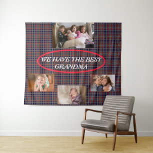 Best Grandma Lively Red Blue Plaid Tartan Backdrop