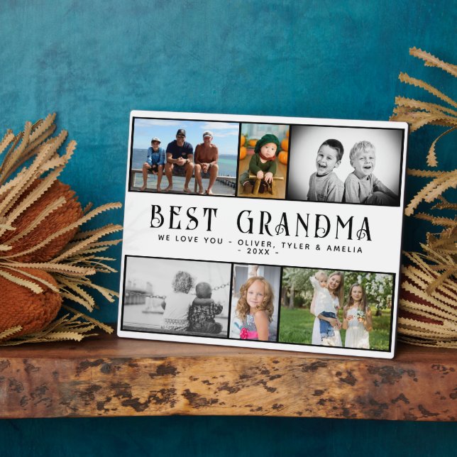 Best Grandma Modern 6 Photo Collage Keepsake Plaque (Side)