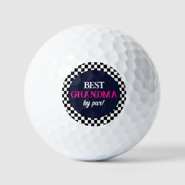 Best Grandma Modern Check Hot Pink Golf Balls (Front)